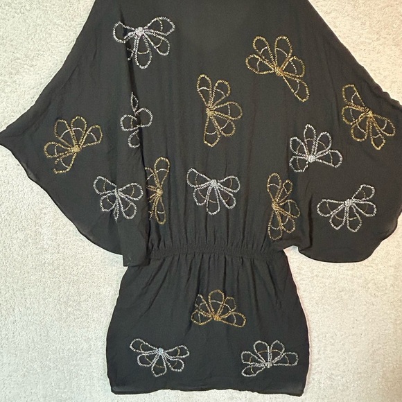 Beaded Bat Wing  Blouse V-Neck Elastic Waist Peplum Art Deco M - Picture 5 of 7